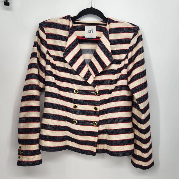 CAbi Love Carol Cruise Jacket Nautical Coat Striped Blue Red Ivory #5094 Women 6 - Picture 2 of 11